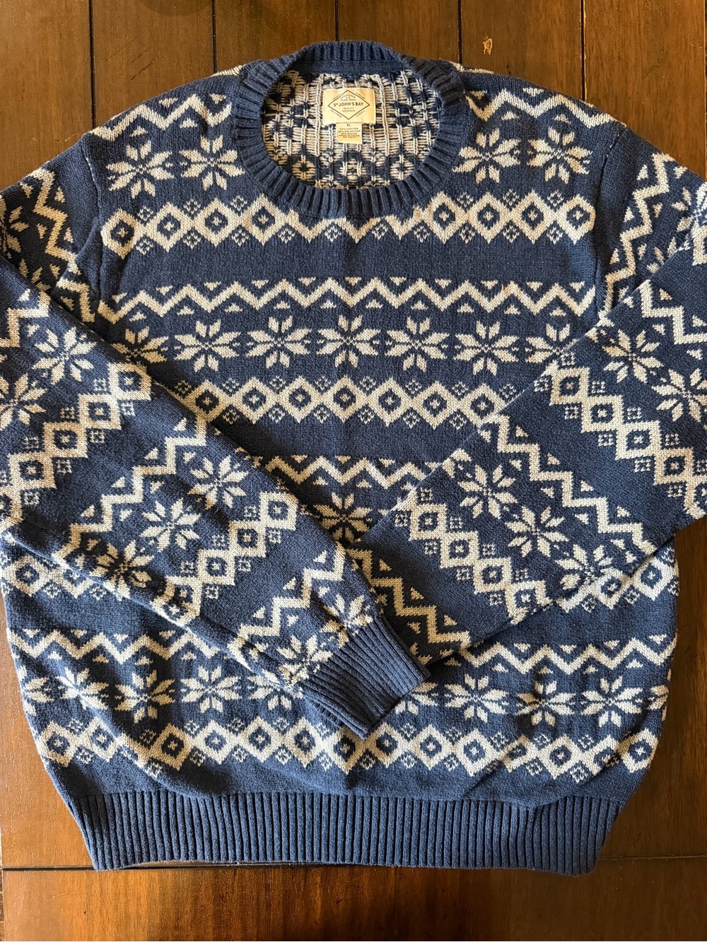 St. John’s Bay Men’s XL Fair Isle Nordic Snowflake Crewneck Sweater Blue